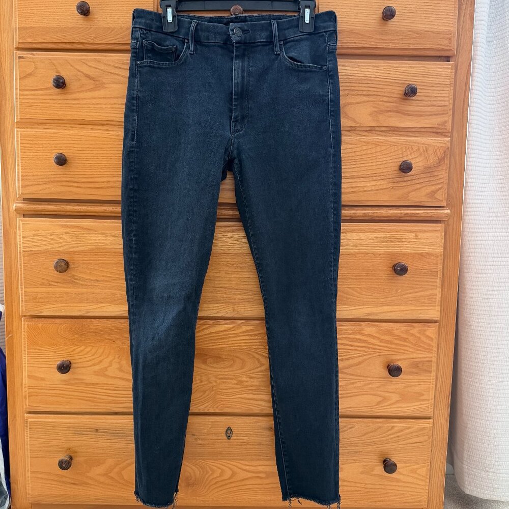 👖❤️ MOTHER Denim Jeans Black High Waisted The Looker Fray Black Bird EUC Size 30